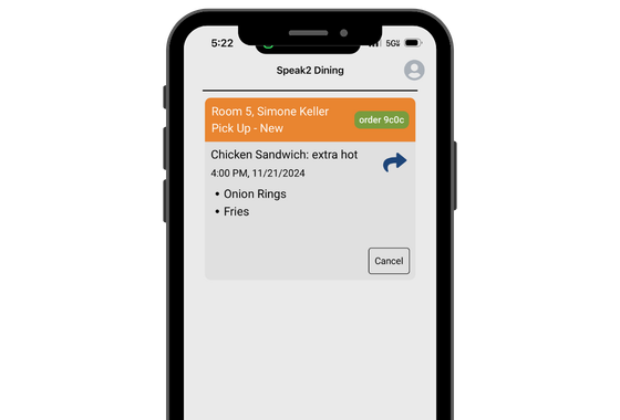 Speak2 Dining app interface