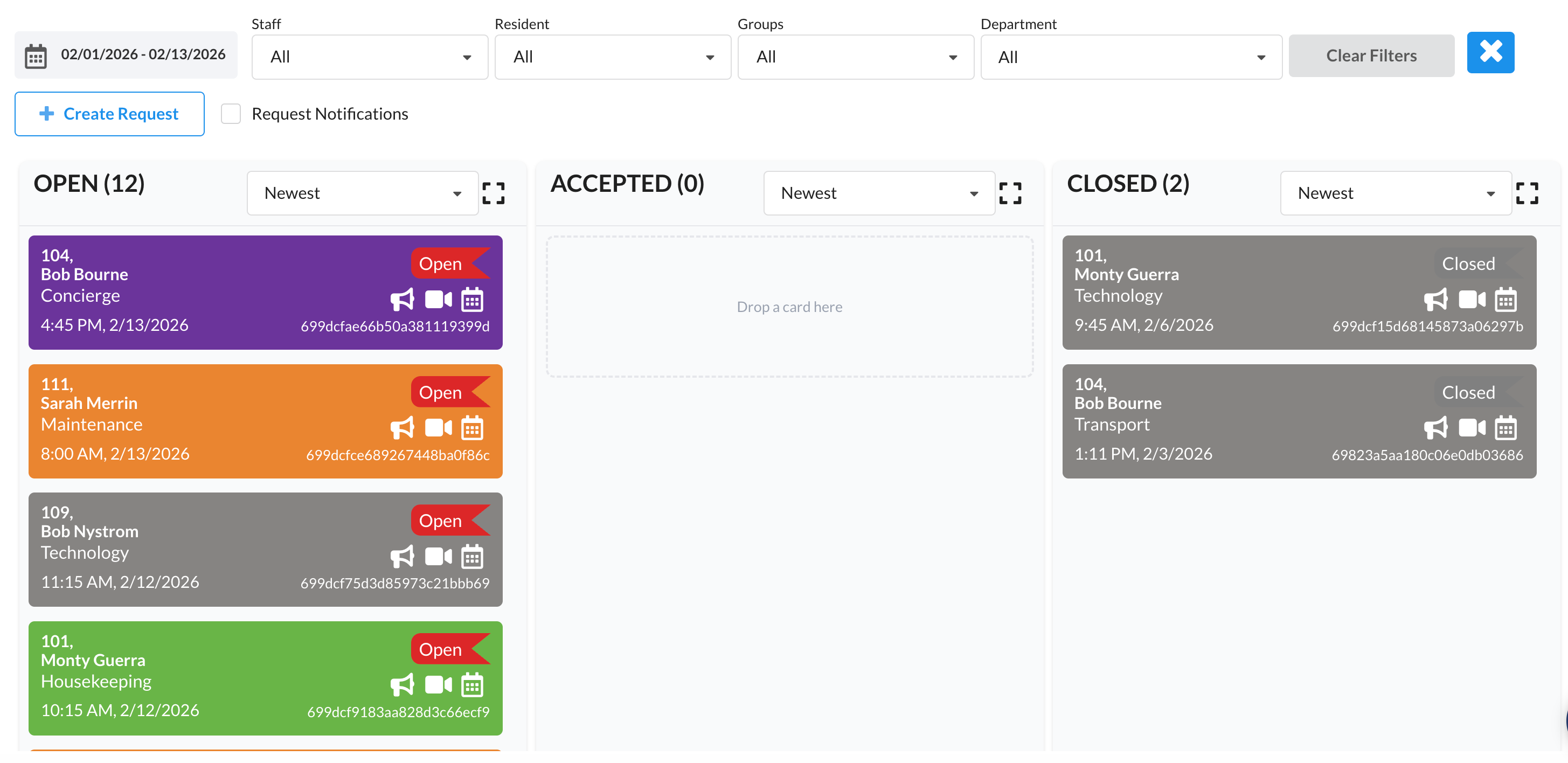 Resident context panel showing alerts, incidents, and key updates before a care visit