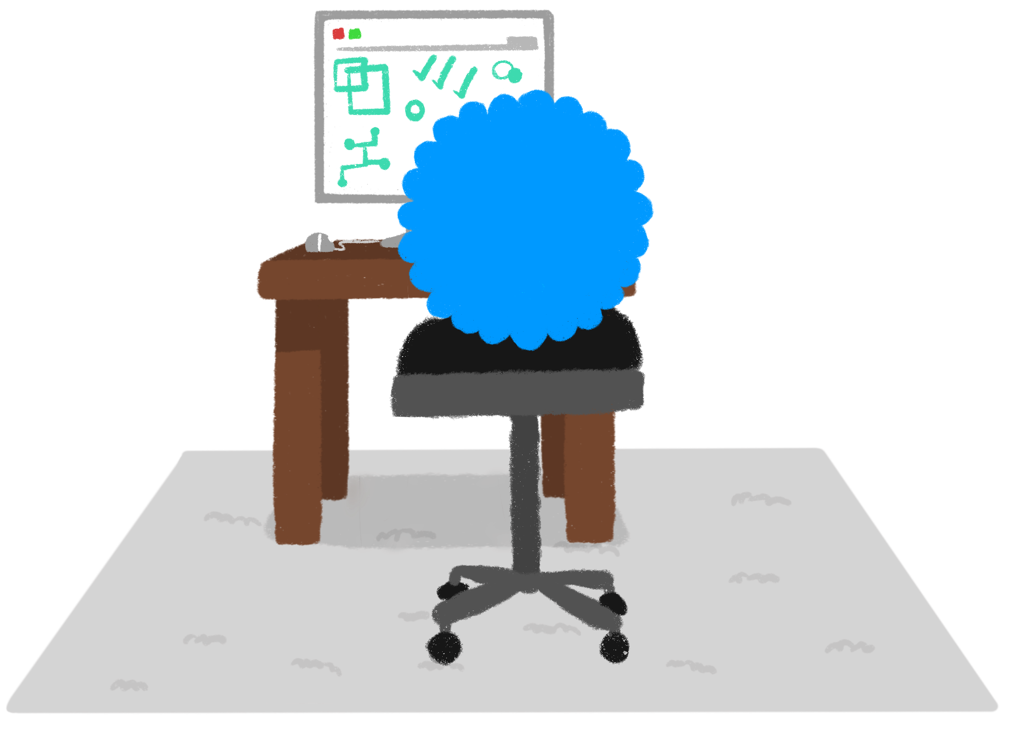Speaky, the Speak2 AI assistant, working at a desk